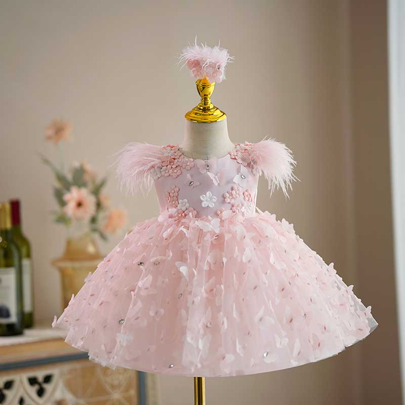Cute Baby Birthday Party Tassel Sleeveless Dress Butterfly Flower Princess Dress