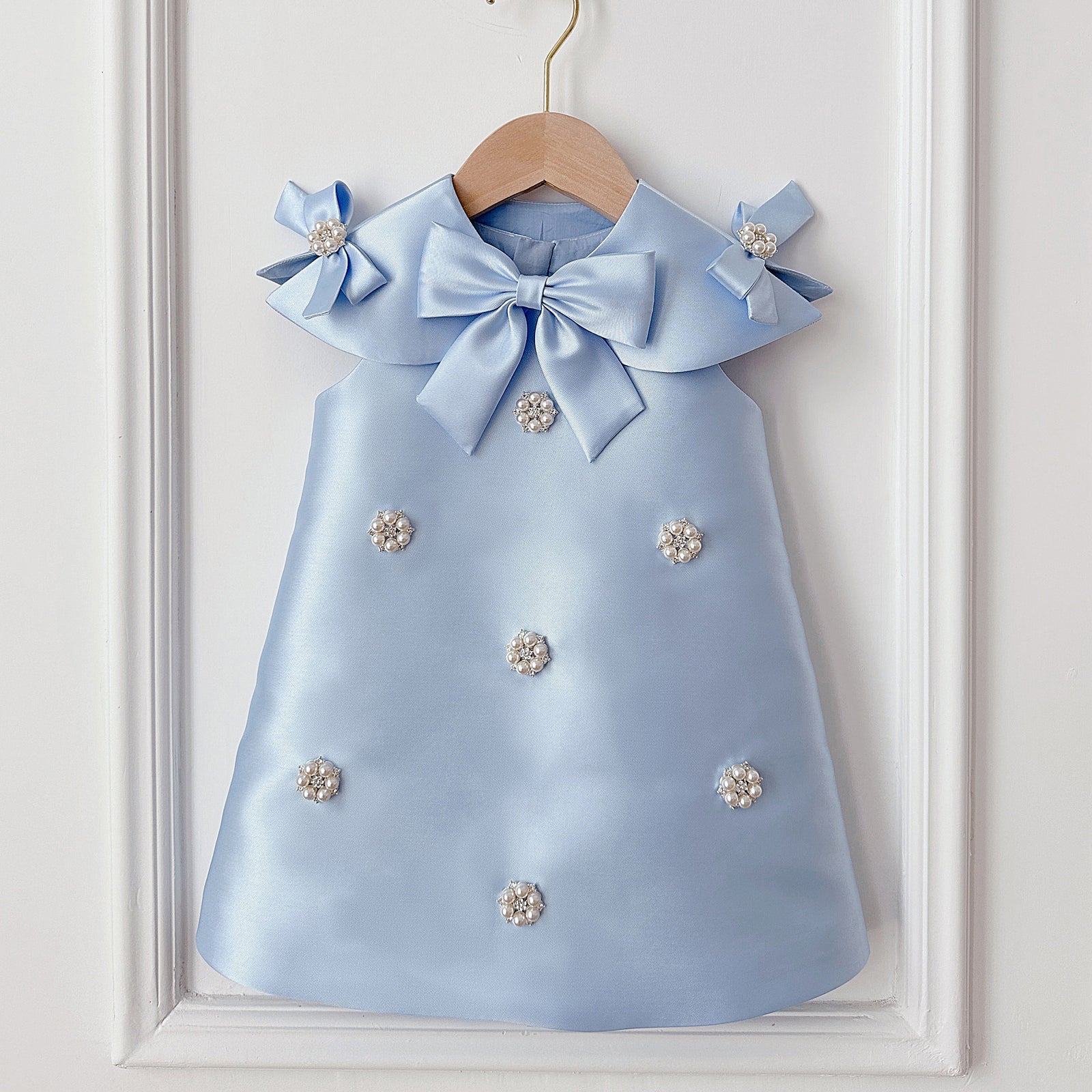 Cute Baby Girl Bead Dress Beauty Pageant Dress Toddler First Communion Dresses, Blue / 7-8 Years (140cm)