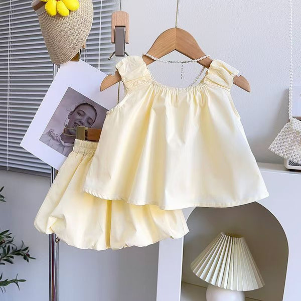Girls 3D Flower Bud Cute Top and Shorts Two-piece Set