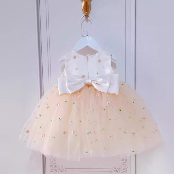 Cute Baby Embroidered Mesh Bow Princess Dress Toddler Flower Girl Dresses