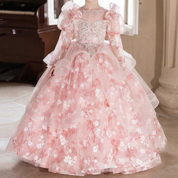 Pink Girls Birthday Dress Flower Girl Wedding Princess Dress Children's Prom Dress