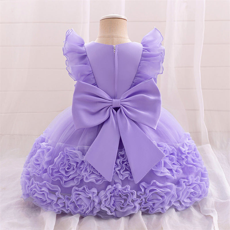 Birthday Dress with Floral Skirt and Small Flying Sleeves