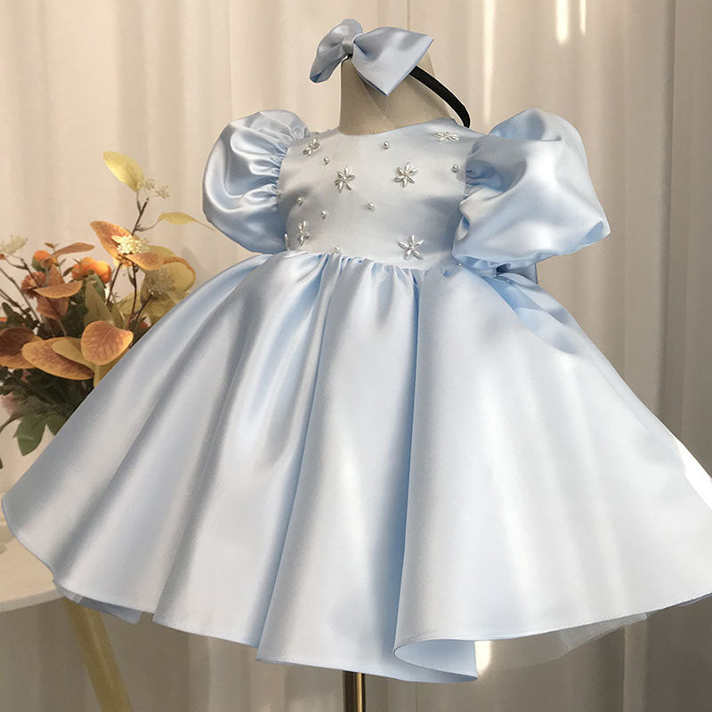 Toddler Prom Dress Girl Baptism Communion Dress Satin Puffy Princess Dress