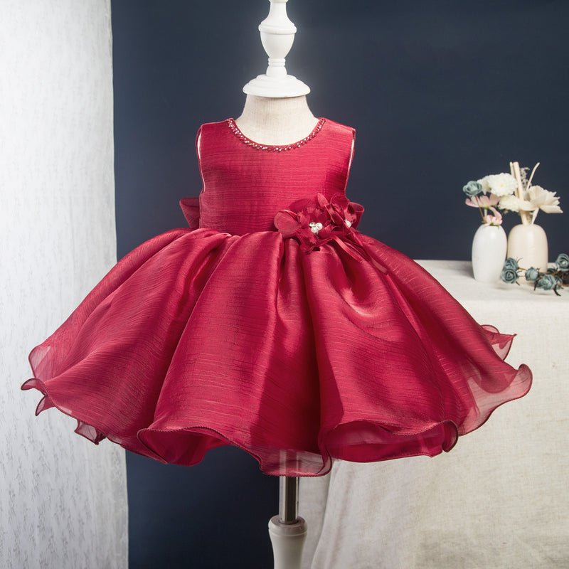 Cute Baby Girl Wine Red Dress Toddler Pageant First Communion Princess Dress