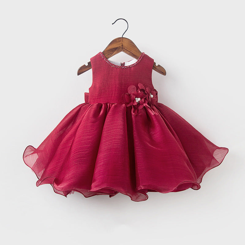 Cute Baby Girl Wine Red Dress Toddler Pageant First Communion Princess Dress