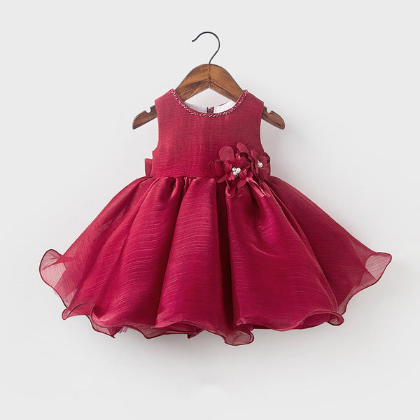 Cute Baby Girl Wine Red Dress Toddler Pageant First Communion Princess Dress