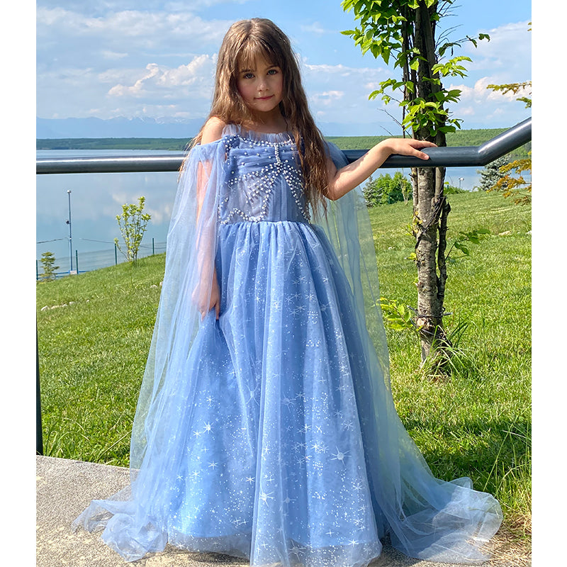 Princess Dress Powder Blue Gown For Flower Girl Lovely Puffy Flower Girls Dresses For Wedding Long Princess Dress Powder Blue Gown For Flower Girl Lovely Puffy Flower Girls Dresses For Wedding Long