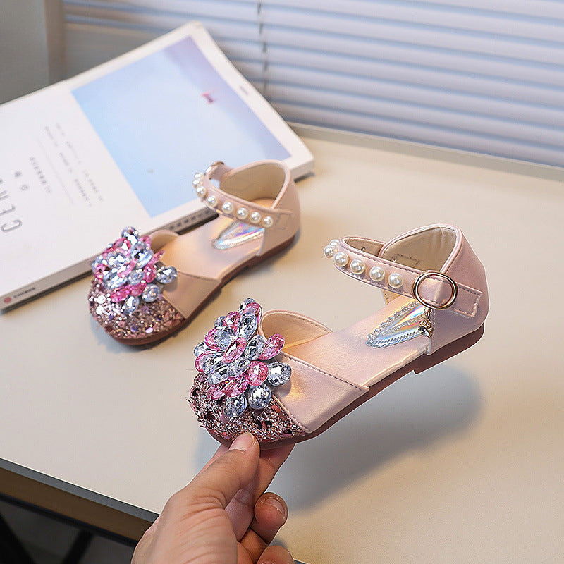 Girls Rhinestone Pearl Closed Toe Princess Shoes