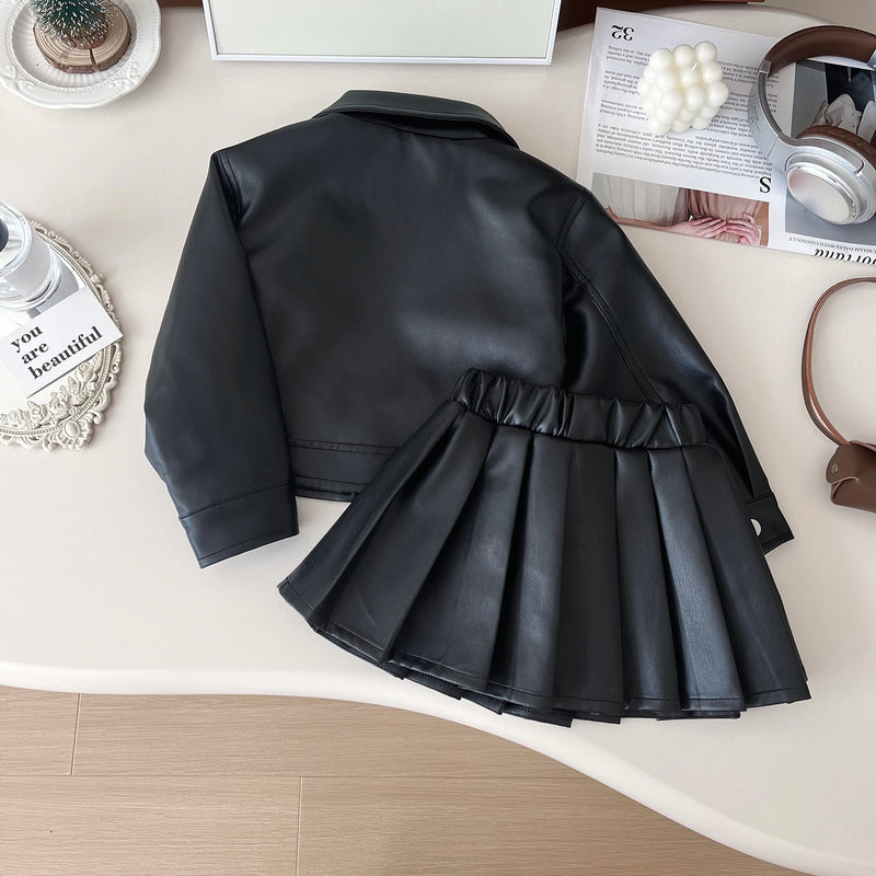 Girls' New Autumn Jacket and Pleated Skirt Two-piece Suit