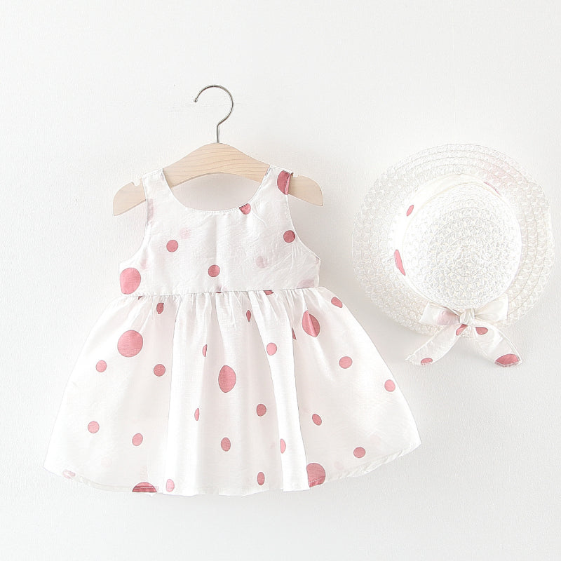 Baby Girl Sleeveless Bow Flower Sundress with Hat Set