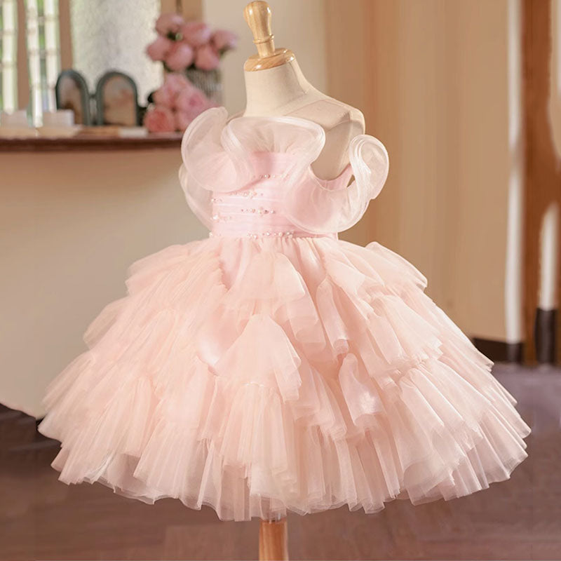 Toddler Pageant Pink Curl Fluffy Princess Dress