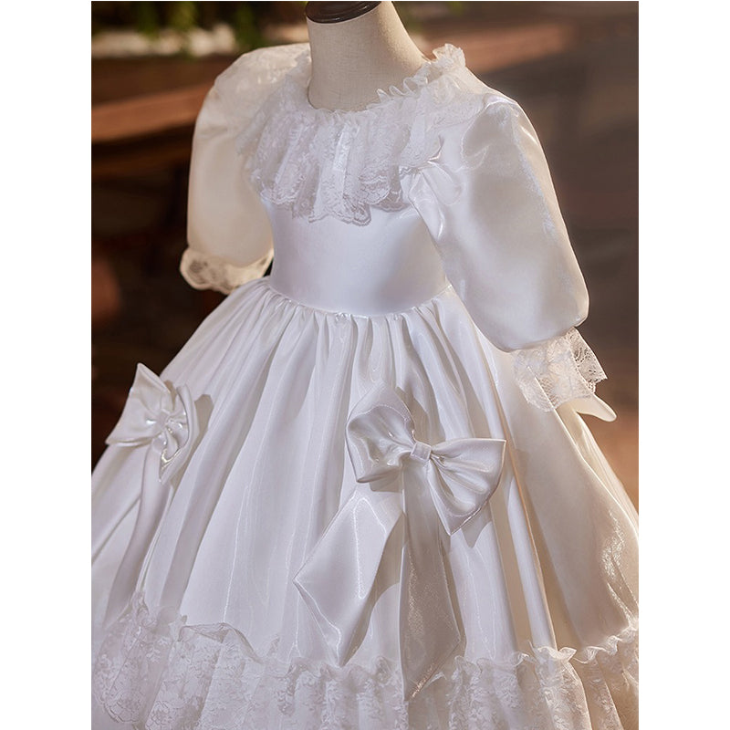 White Satin Girls Birthday Dress Princess Dress