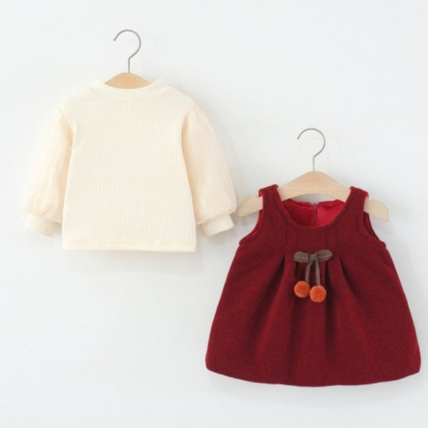 Girls' Winter Fleece Top Vest Dress Two Piece Set