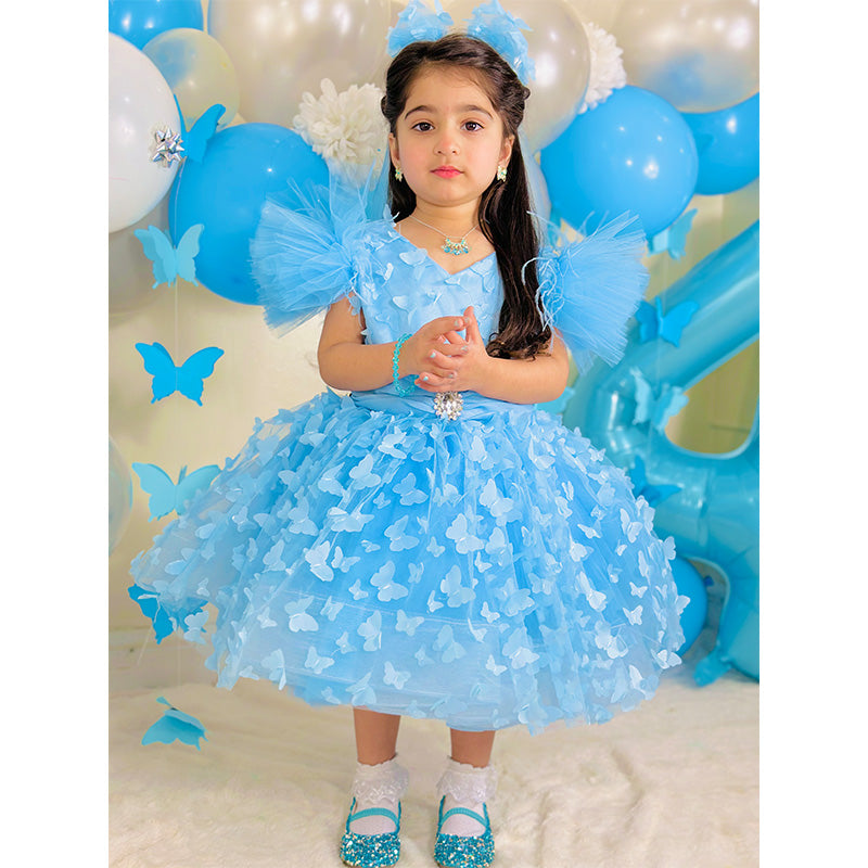 Cute Blue Butterfly  Pageant Dress Toddler First Birthday Party Princess Dress