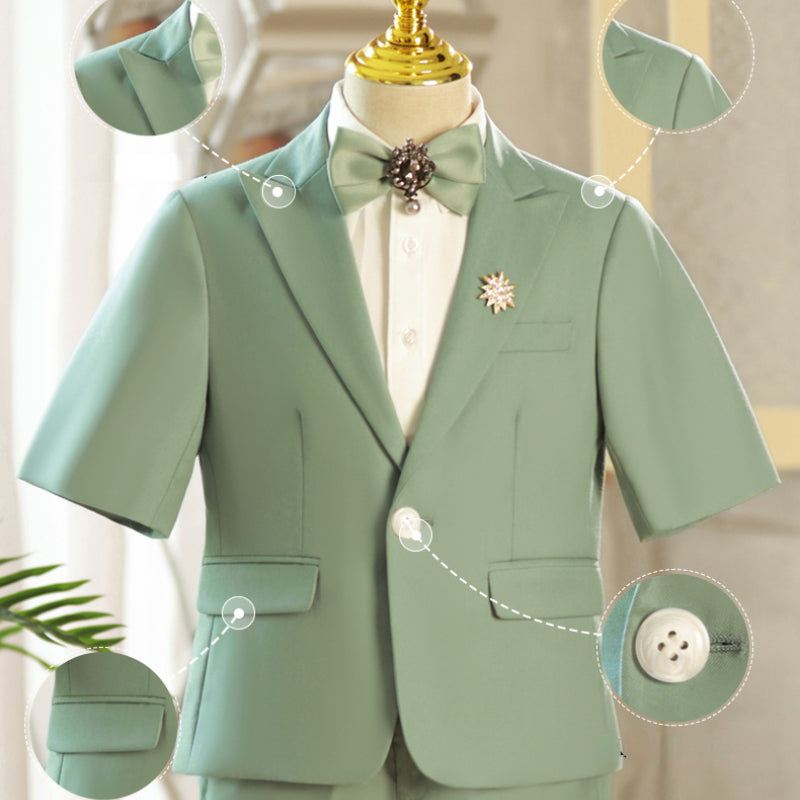 Boys Summer Gentleman Bow Tie Green British Suit Set