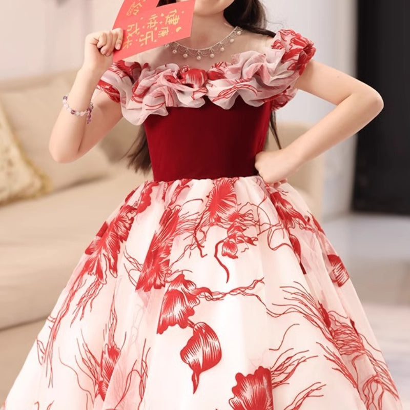 Red Girls Dress Children's Birthday Princess Dress