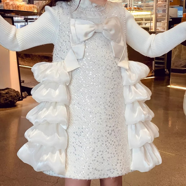 Girls Princess Base Layer Sweater Vest Dress Two-piece Set