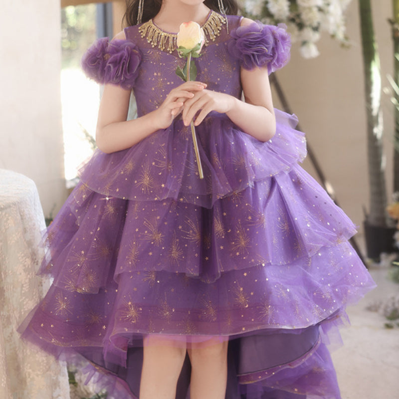 Children's Birthday Princess Dress Girl Purple Dress Flower Girl Wedding Dress