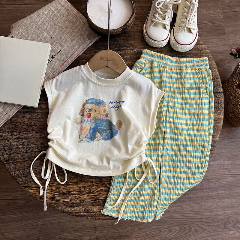 Cute Baby Girl Vest Striped Pants Suit