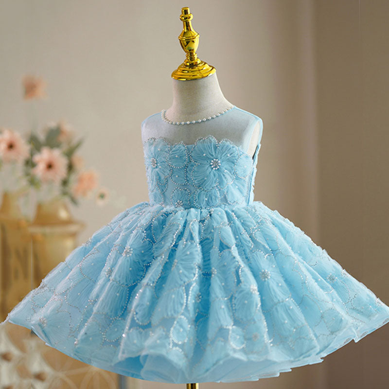 Baby Girl Birthday Party Bead Collar Flower Princess Dress