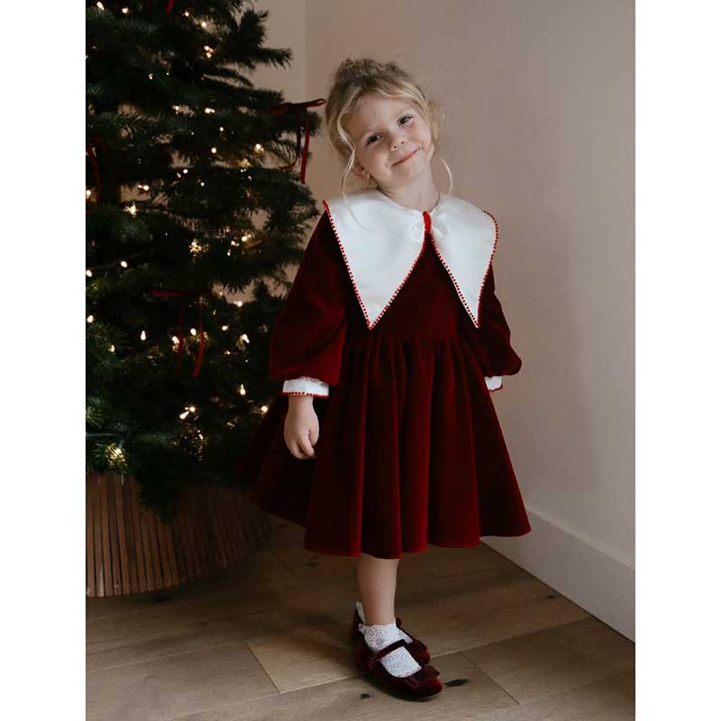 Girl Christmas Dress Baby Girls Birthday Dresses Toddler Wine Red Bow –  marryshe