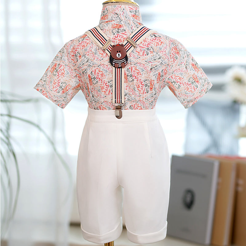 Baby Boy Floral Shirt Striped Overalls Suit Set