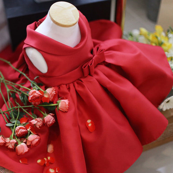 Cute Baby Girls Red Sleeveless Flower Girl Dress Toddler First Communion Dress