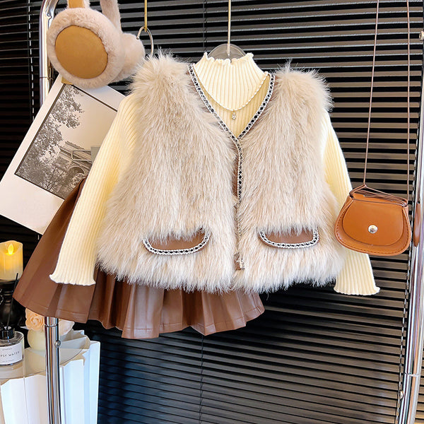 Cute Girls Gray Vertical Pocket Vest