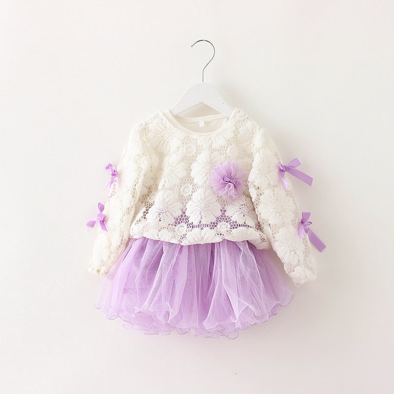 Girls Patchwork Dress Baby Flower Bow Princess Dress