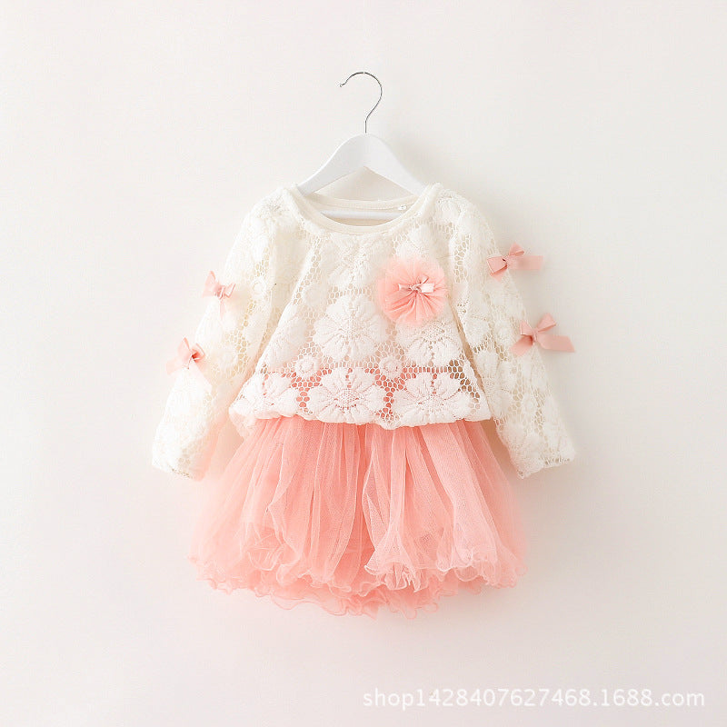 Girls Patchwork Dress Baby Flower Bow Princess Dress
