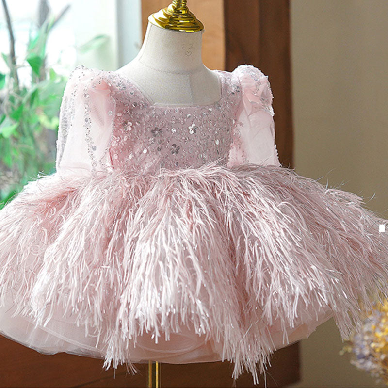 Toddler Ball Gowns Little Girl Pageant Communion Sequin Tassel Bright Silk Princess Dress