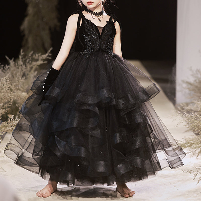 Elegant Baby Girls Black Strapless Tulle Ball Gown Toddler Princess D marryshe Elegant Baby Girls Black Strapless Tulle Ball Gown Toddler Princess D marryshe
