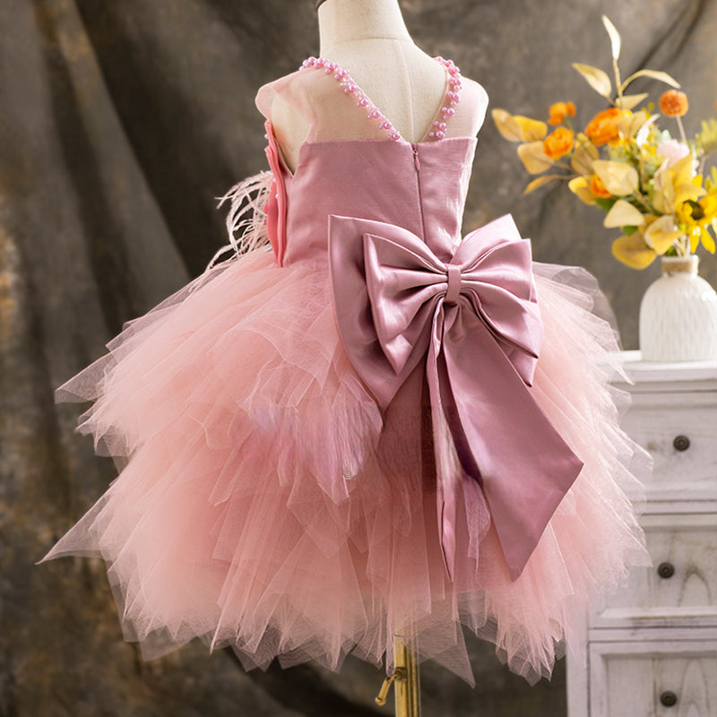 Elegant Baby Floral Beaded Mesh Puff Princess Dress Toddler Ball Gowns
