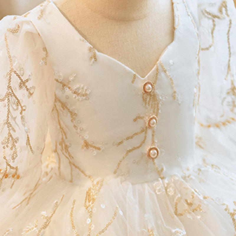 Baby Girl White Fluffy Birthday Embroidery Princess Dress