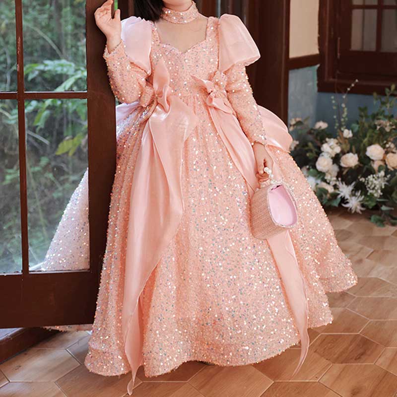 Princess Light Luxury Sling Rhinestone Bow Shiny 17th Birthday Homecoming Dress cc3543