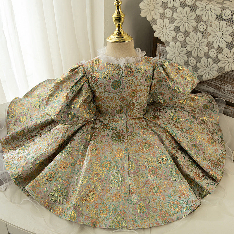Baby Girls Retro Birthday Lace Puff Sleeve Princess Dress