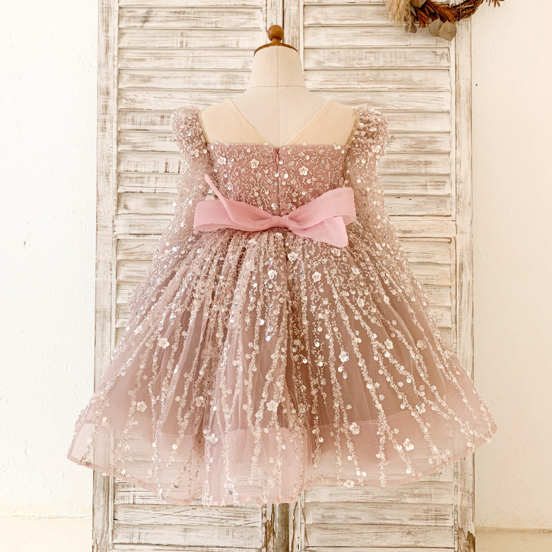 Elegant Christmas Dress Baby Girls Pink Winter Sequin Cake Dress New Year's Dress