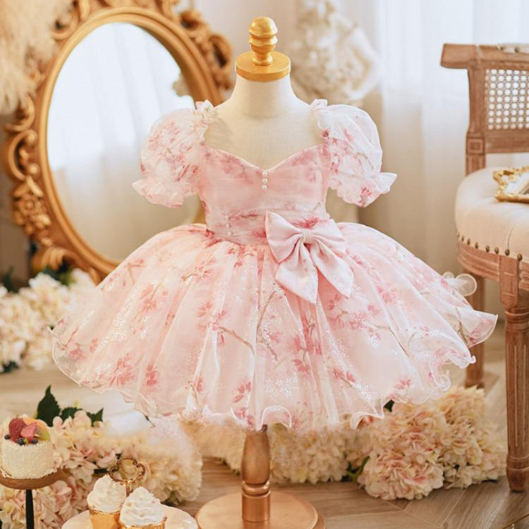 Pink Flower Girl Dress Girl Birthday Princess Dress
