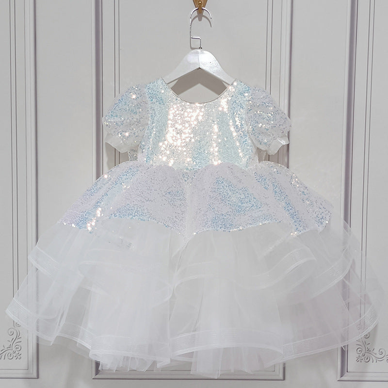 Baby Girl Sequins Mesh Shiny Fluffy Banquet Princess Dress