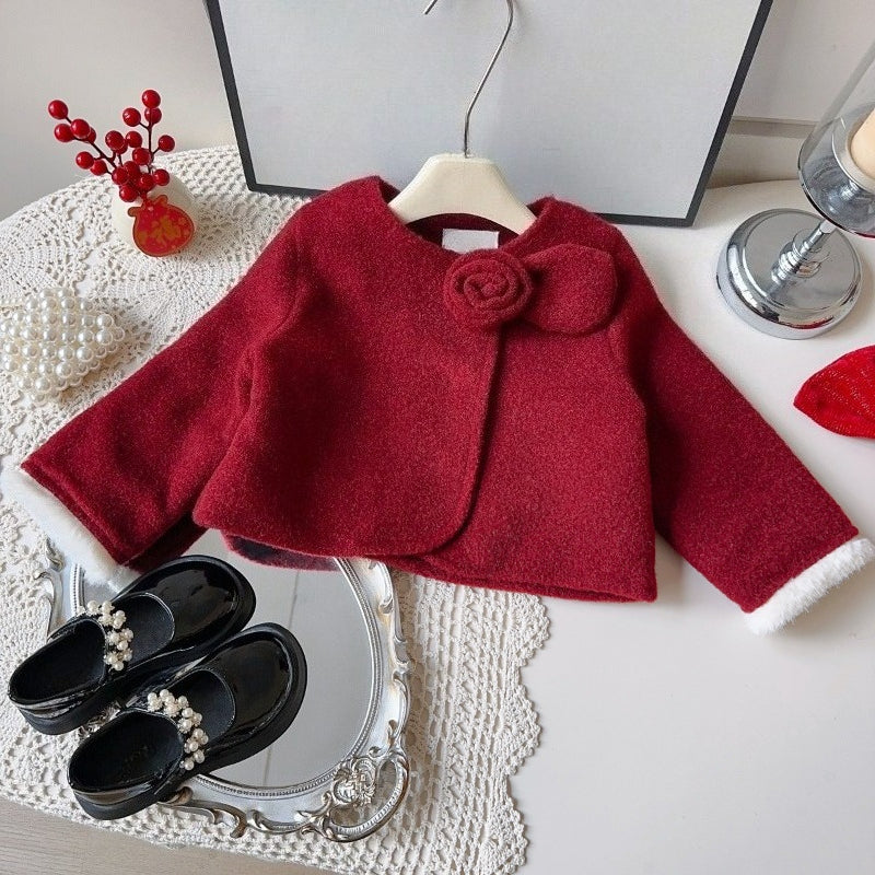 Winter Girls' Jacket and Plaid Skirt Two-Piece Set