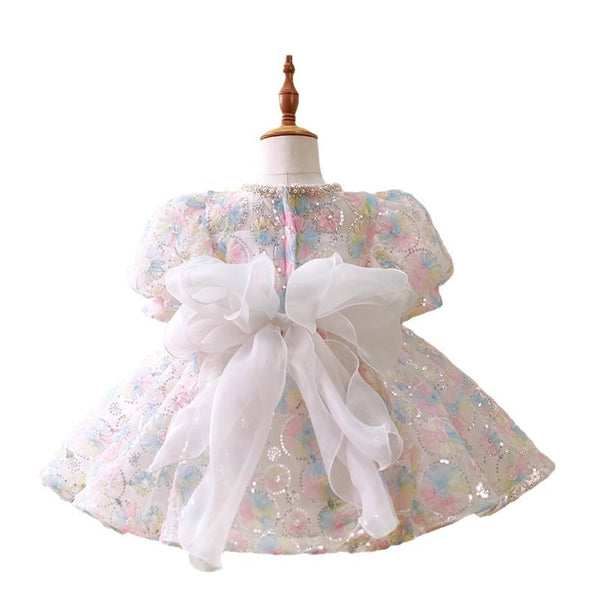 Elegant Baby Sequined Floral Puff Sleeve Flower Girl Dress Toddler Ball Gown