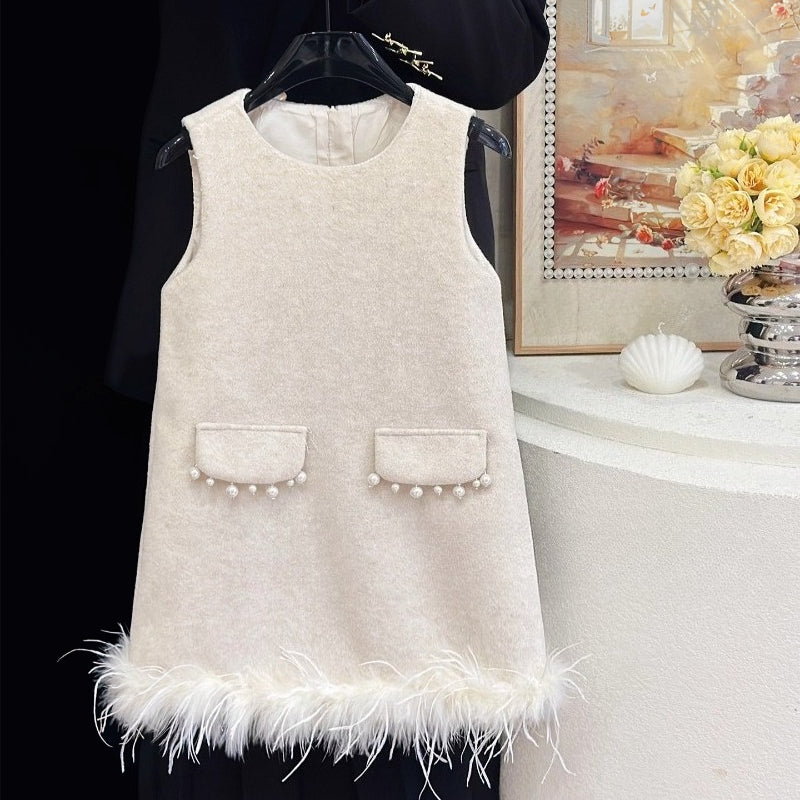 Girls' Winter Princess Coat Vest Dress Two-piece Set