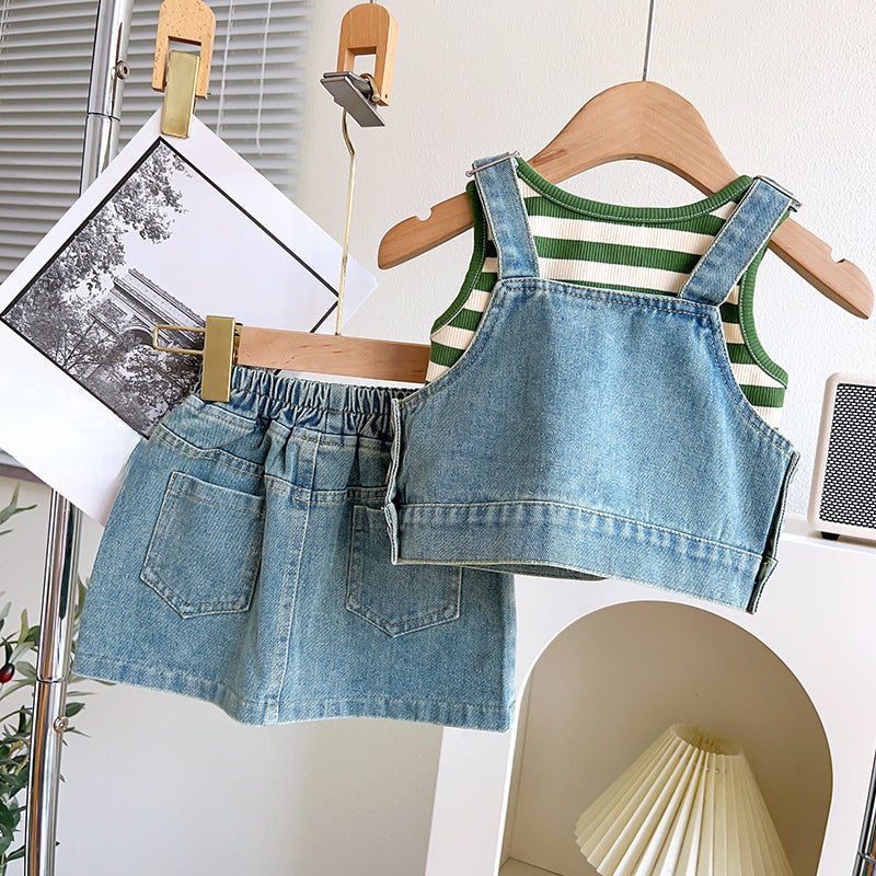 Sweet Girls Summer Denim Three-piece Suit