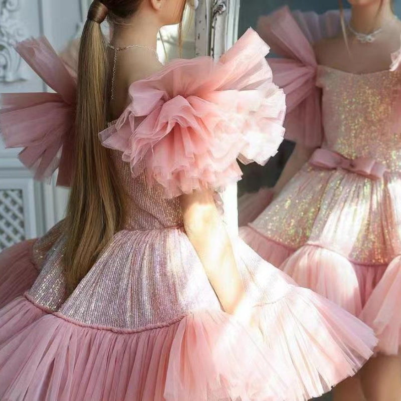 Children's Pink Princess Dress Girls Party Puffy Dress