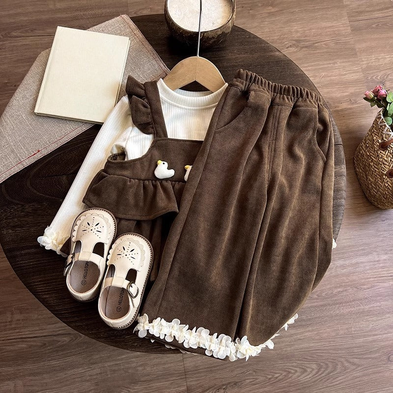 Girls' Autumn Tops Bottoming Shirt and Wide-leg Pants Three-piece Set