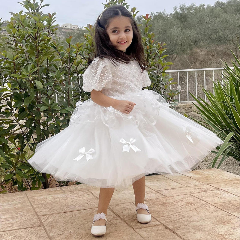 mesh princess dress KAFEIBEI Young Girls Princess Dress With Gorgeous Bow, V-Neck, Sequin Mesh, Fluffy Long Skirt, Wedding Princess Party Dress, Suitable For Graduation Prom And Formal Occasions