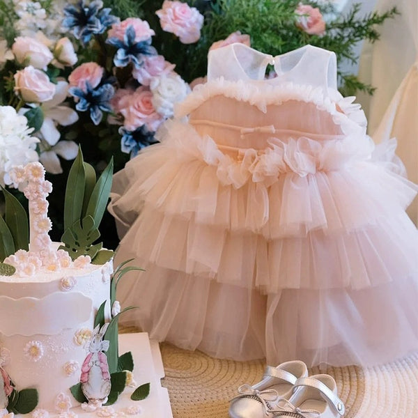 Flower Girl Pink Fluffy Dress Baby Girl Birthday Princess Dress