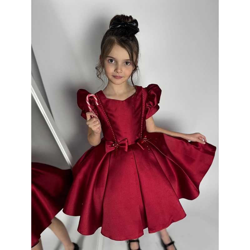 Girls Red Birthday Dress Children's Party Princess Dress Girls Commun – marryshe