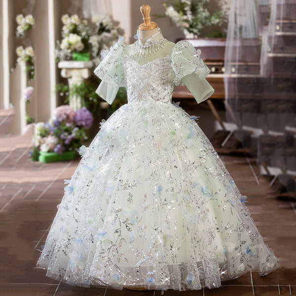 Children's Birthday Green Sequin Dress Girls Prom Princess Dress