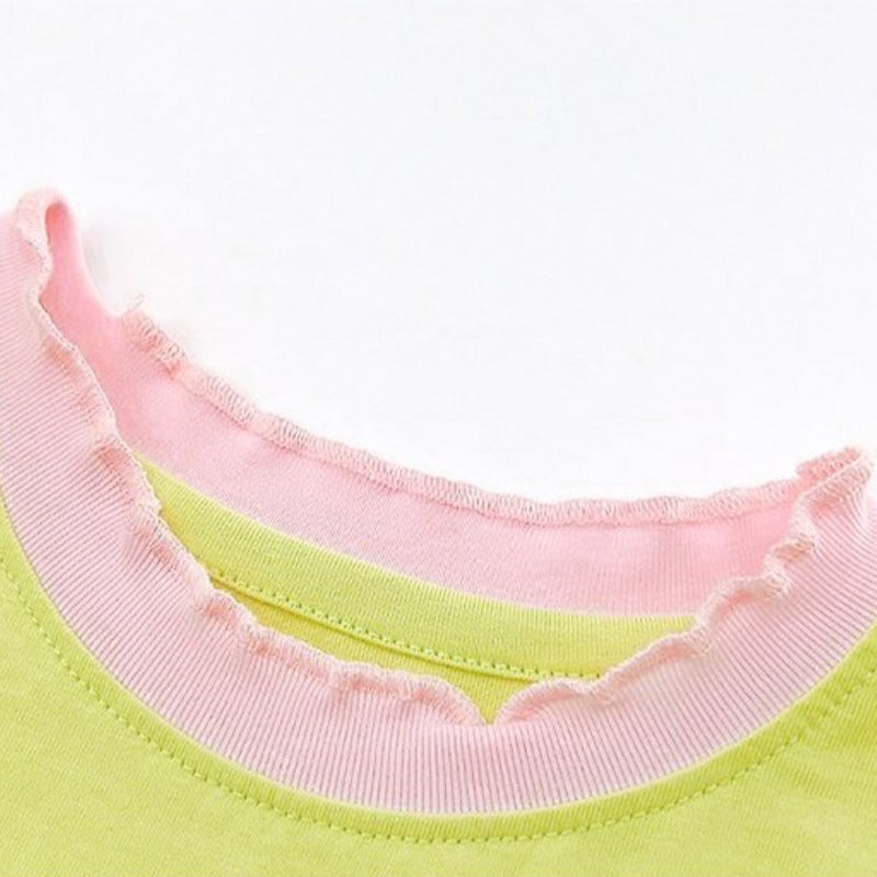 Girls Summer Flower Contrast Color Top